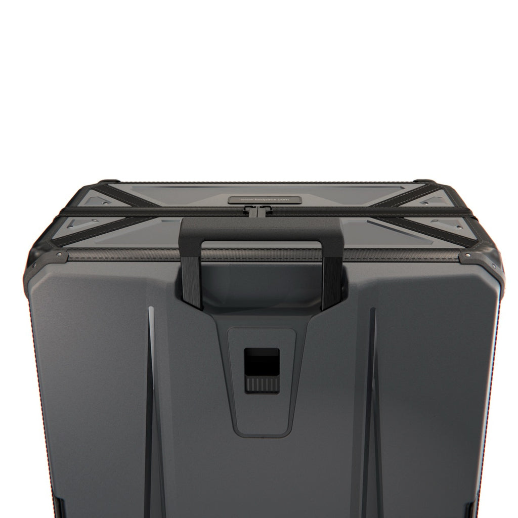 Top of the anthracite FOLDPACS suitcase with recessed carry handle